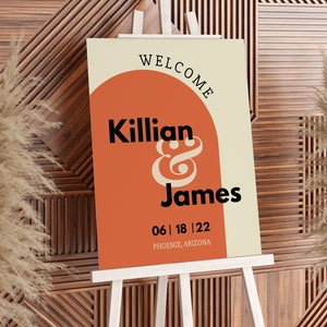 Wedding Welcome Sign, Retro Vintage Style, Perfect for Ceremony or Reception, Downloadable Template Personalize in Canva, Rust and Cream