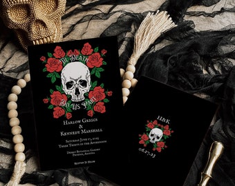 Til Death Wedding Invitation Suite Template | Halloween Wedding, Gothic Wedding, Skull Wedding Invite, Til Death Do Us Part, Unique Wedding