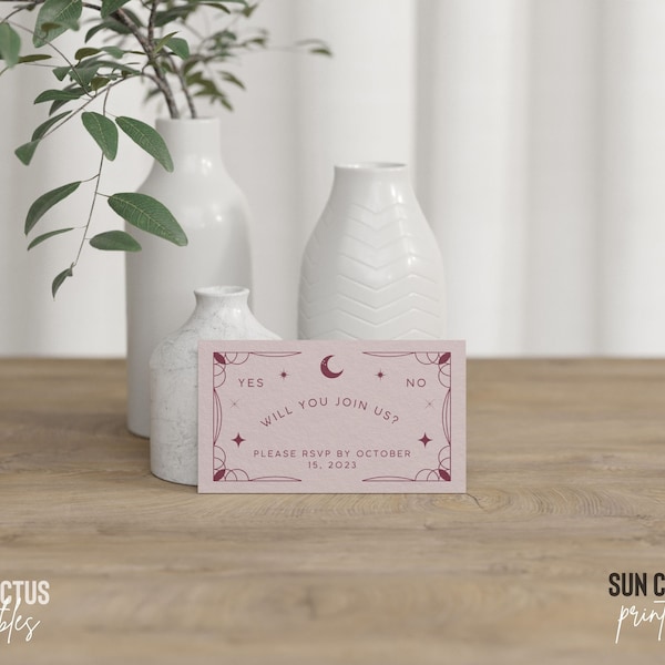 RSVP Card Template | Baby Shower RSVP, Wedding Response Card, Tarot Card RSVP, Ouija, Gothic, Celestial, Pink Tarot, Enclosure Card