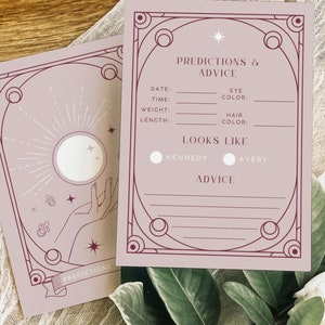Voorspellingen en advies Babyshower-spelsjabloon, Tarot-babyshower, hemelse baby, roze babyshower, douchespellen, advies voor baby, Tarot 2