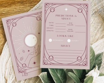 Predictions & Advice Baby Shower Game Template, Tarot Baby Shower, Celestial Baby, Pink Baby Shower, Shower Games, Advice for Baby, Tarot 2