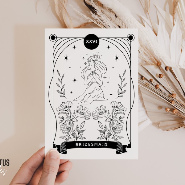 Tarot Bridesmaid Proposal Card Template | Bridesmaid Card, Bridesmaid Gift, Tarot Wedding, Celestial Wedding, Astrology, Zodiac, Gothic