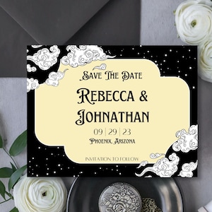 Celestial Save The Date Template | Photo Save The Date, Printable Wedding Save The Date, Instant Download, Canva, Star, Sun, Moon