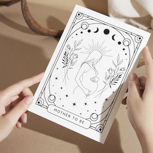Plantilla de invitación de baby shower de tarjeta de tarot de madre a ser / baby shower celestial, Halloween, brujería, gótica, imprimible y personalizable, 2
