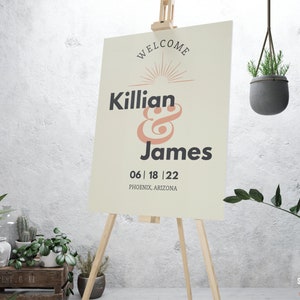 Wedding Welcome Sign, Vintage Retro Style, Perfect for Ceremony or Reception, Downloadable Template Personalize in Canva, Rust and Cream
