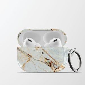 Caixa de mármore para cápsulas de ar | Capa protetora para Apple AirPods Pro 2 com padrão de mármore bege personalizado | Capa AirPods marmorizada | AC18