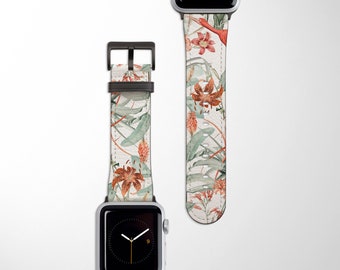 TIGER LILIES Apple Watch Band | Floral Vegan Leather Watch Strap 38mm 40mm 42mm 44mm