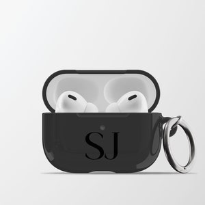 Subtiel zwart AirPods-hoesje met initialen | Apple AirPods Pro-hoesje met monogram | Monogram AirPods 1 2 Pro-hoesje