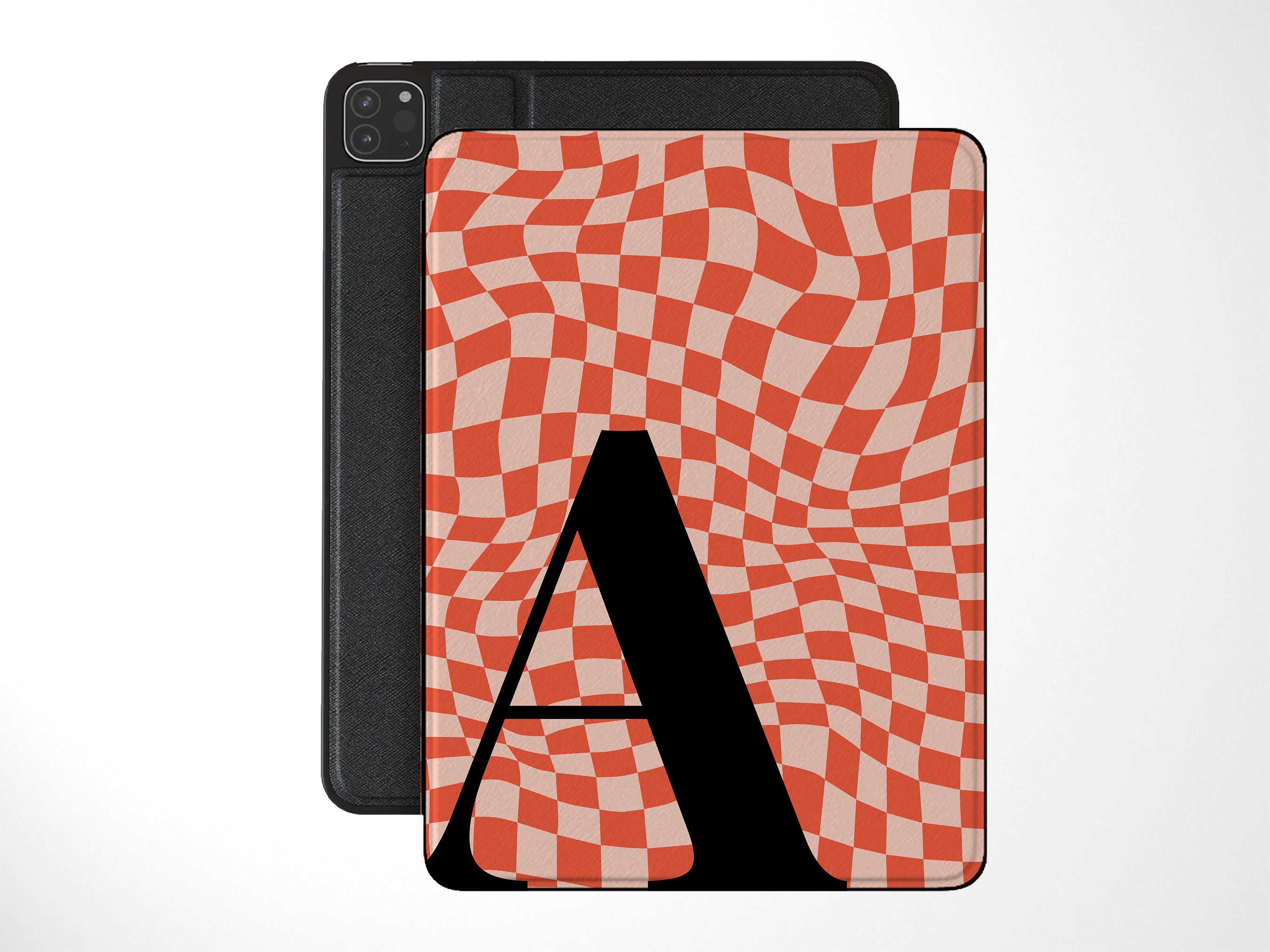 Checkered Monogram iPad Folio Case | Personalized Initial iPad Case | iPad Pro 11 12.9 | iPad 10.2 | iPad Air 10.9 Tablet Cover | IPC4