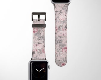 Rose Blossoms Apple Watch Band | Floral Vegan Leather Watch Strap 38mm 40mm 42mm 44mm