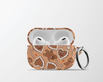 Lebkuchen Männer AirPods Hülle | Weihnachtliche Muster Hard Shell Ohrhörer Hülle Cover mit Karabiner für Apple, Samsung & Pixel Buds | AC29