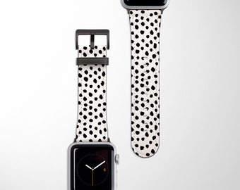 Black & White Animal Dots Band | Apple Watch Strap | Dalmatian Cheetah Leopard Spots | PU Leather Watch Band 38mm 40mm 41mm 42mm 44mm 45mm