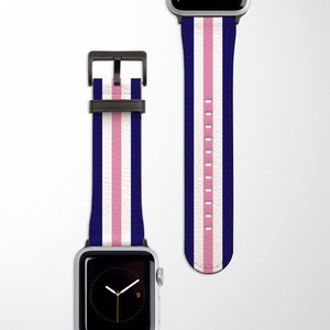 Navy Blue White Pink Apple Watch Band Series 7 6 5 4 3 2 1 SE | iWatch Band Stripes Apple Watch Band Women&#39;s 38mm 40mm 41mm 42mm 44mm 45mm