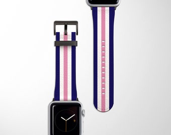 Navy Blue White Pink Apple Watch Band Series 7 6 5 4 3 2 1 SE | iWatch Band Stripes Apple Watch Band Women's 38mm 40mm 41mm 42mm 44mm 45mm