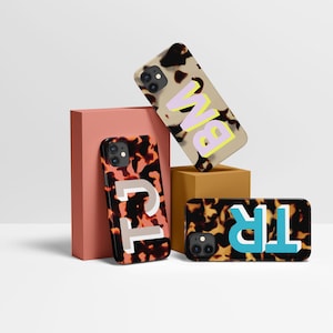 Tortoise Monogram iPhone 15 Case | Initials iPhone 14 13 12 11 Xr Xs Pro Max Case | Animal Print Samsung Case S23 S22  | Google Pixel 7 6