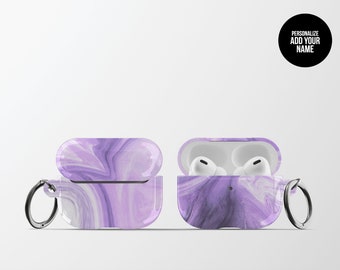 Funda personalizada de mármol morado para AirPods / Funda rígida personalizada para auriculares con llavero para Apple, Samsung y Pixel Buds