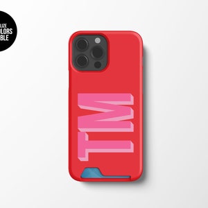 Groot iPhone 15 Pro-hoesje met monogram | Initialen Kaarthouder Telefoon | Naam Samsung Galaxy S24 Ultra Plus Wallet Case
