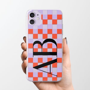 Checkered Initial iPhone 14 Pro Max Case | Custom Monogram Clear Case | iPhone 14 13 12 11 Xs Xr 8 7 | Samsung S22 S21 | Pixel 6 5 | CC008