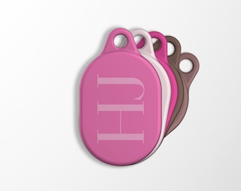 Mix Blush Personalized AirTag Case | Large Initials MonogramHard Plastic Protective Custom Apple AirTag Case with Carabiner Keychain | AT08