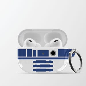 R2D2 AirPodsケースカバー | ドロイドプリントハードシェルイヤホンケース（キーチェーン付き）Apple、Samsung、Pixel Buds対応