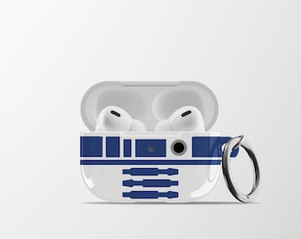 R2D2 AirPods Case Cover | Droid Print Hard Shell Earbud Case with Keychain for Apple, Samsung & Pixel Buds