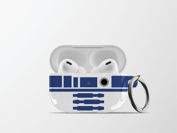 R2D2 AirPods Case Cover | Droid Print Hard Shell Earbud Case with Keychain for Apple, Samsung & Pixel Buds