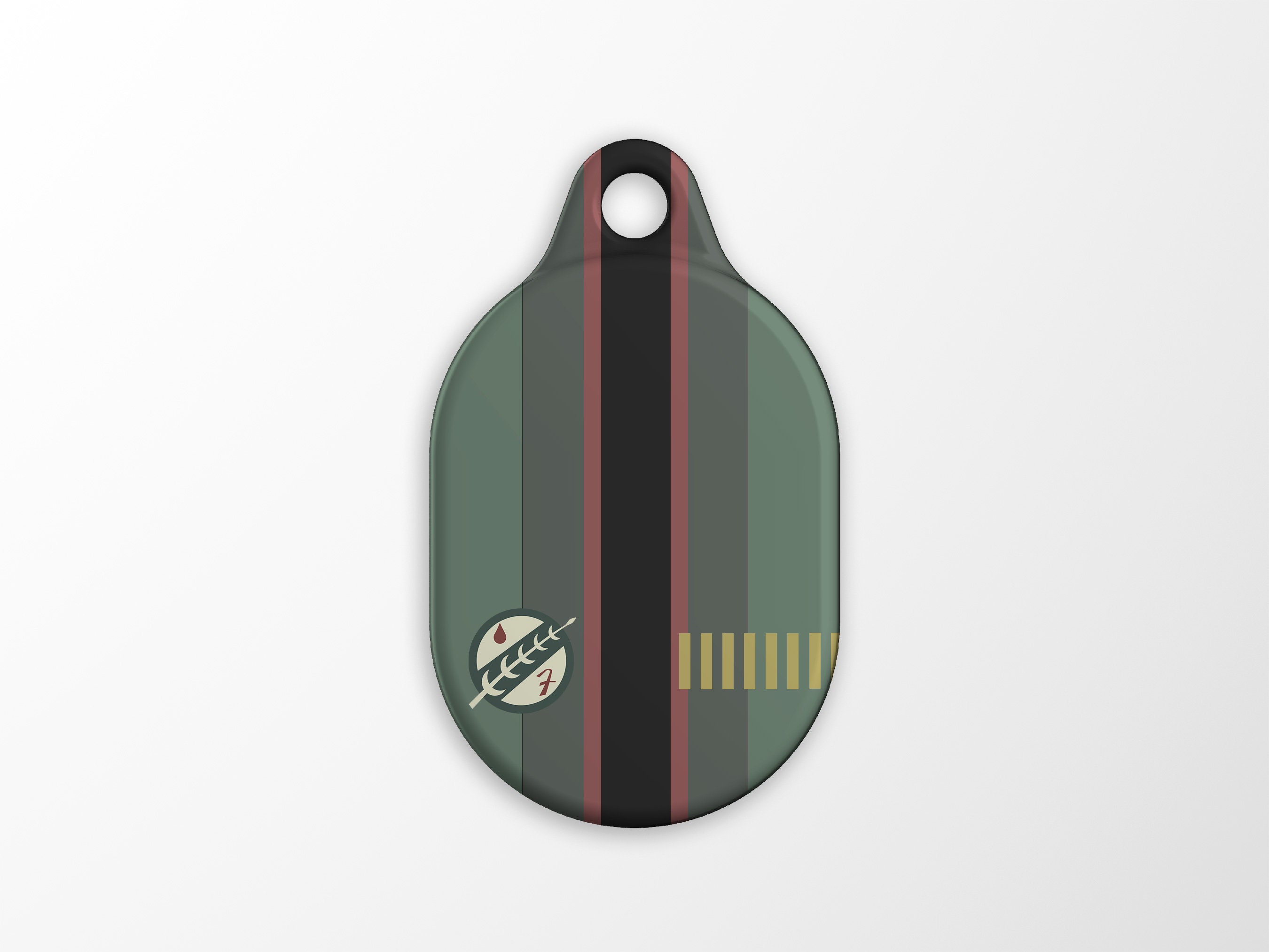 Boba Fett Stripes AirTag Case | Bounty Hunter Print Hard Plastic Protective Apple AirTag Case with Carabiner Keychain | AT05