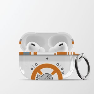 BB8 AirPods Case | Droid Hard Plastic Protective Apple AirPods 1 2 Pro Case with Carabiner Keychain