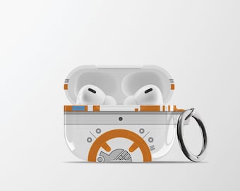 BB8 AirPods Case Cover | Droid Print Hard Shell Earbud Case with Keychain for Apple, Samsung & Pixel Buds