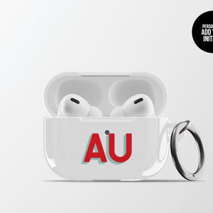 Monogram AirPods Case | Personalized Drop-shadow Initial Hard Plastic Protective Apple AirPods Pro Case with Carabiner Keychain