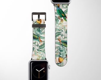 ANANAS DELIGHT Apple Watch-bandje | Bloemen veganistisch lederen horlogebandje 38 mm 40 mm 42 mm 44 mm