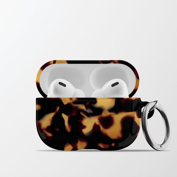 Tortoise Pattern Apple Air Pods Case | Animal Print Hard Plastic Airpod Pro 2 Case with Carabiner Keychain | AC007