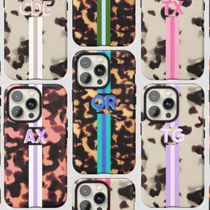 Monogram Tortoise Personalized Stripe Initial iPhone 16 Pro Case | Custom iPhone 15 Pro Case 14 13 XS | Samsung S24 S23 | Pixel 9 8 7 | PC25