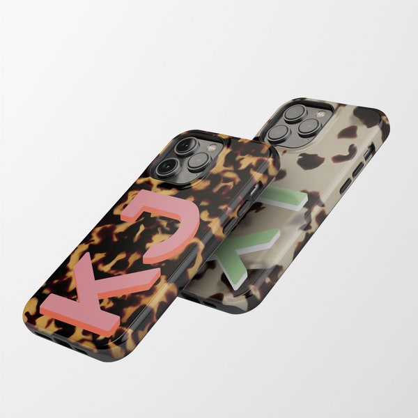 Custom Monogram iPhone 14 Pro Case | Personalized Initials Tortoise iPhone 14 13 12 XR Pro Max Case | Galaxy S23 S22 | Pixel 7 6 5 4 | PC5