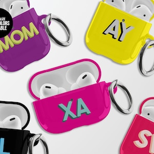 Monogram AirPods Case | Personalized Drop-shadow Initial Hard Plastic Protective Apple AirPods Pro Case with Carabiner Keychain