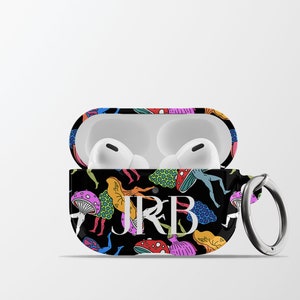 Trippy Mushrooms Monogram Air Pods Case | Custom Name Protective Apple AirPods Pro Case | Personalized Animal Print AirPods Case