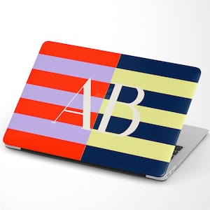 MacBook Air M2-hoesje met gestreept monogram | MacBook Pro-hoesje met gepersonaliseerde initialen | MacBook Air Pro M1 M2 12 13 14 15 16 laptophoes | MC05