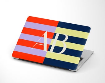 Striped Monogram MacBook Air M2 Case | Personalized Initials MacBook Pro Case | MacBook Air Pro M1 M2 12 13 14 15 16 Laptop Cover | MC05