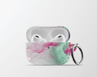Pink Marble AirPods Case | Marble Pattern Hard Shell Earbud Case Cover with Keychain for Apple, Samsung & Pixel Buds