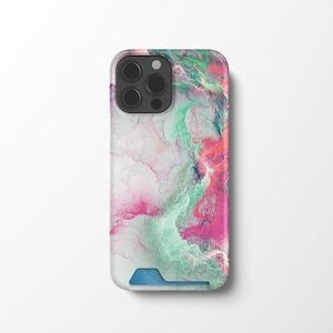 Roze Marmeren iPhone 13 Kaarthoesje | Esthetische kaarthouder telefoon | Cadeau voor haar Samsung Galaxy S22 Wallet Case | S21 Ultra Plus