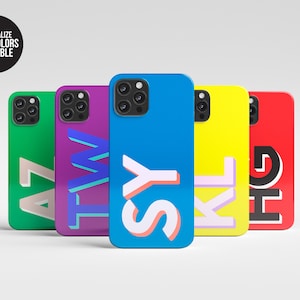 Hoesje voor iPhone 15 met aangepast monogram | Telefoonhoesje met initialen | Gepersonaliseerde iPhone 14 13 12 Pro Max | Samsung Galaxy S23 S22 | Google Pixel 7 6 PC47
