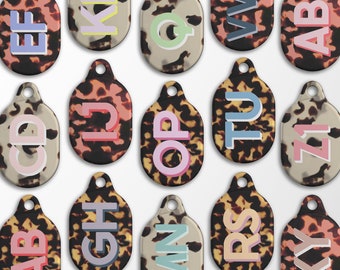 Personalized Monogram AirTag Case | Tortoise Large Initials Hard Plastic Protective Custom Apple AirTag Case with Carabiner Keychain | AT03