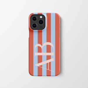 Gepersonaliseerde Initial Stripes iPhone 14 Pro-hoesje | iPhone-hoesje met aangepast monogram 13 12 Pro Max | Galaxy S22 S21 | Pixel 6 5 4 | PC011