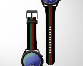 Bracelet de montre Samsung à rayures rouges et vertes | Bande Samsung Galaxy | Galaxy Watch 3 4 bandes | Montre Galaxy 40mm 41mm 42mm 44mm 45mm 46mm Classique