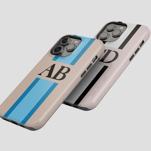 Funda con monograma de rayas para iPhone 14 Pro / Funda personalizada con inicial / iPhone 13, 12, 11, XS, XR, 8 Max / Samsung S23, S22, Pixel 7, 6, 5 / PC22