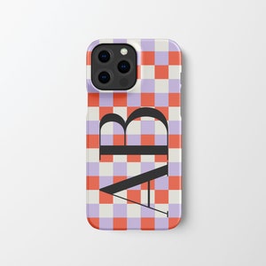 Checkerboard Large Initial iPhone 14 Pro Case | Custom Monogram iPhone Case 13 12 Pro Max Case | Galaxy S22 S21 | Pixel 6 5 4 | PC012