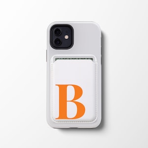 Monogramm-Handy-Kartenhalter | Große Initialen Benutzerdefinierte Doppeltasche Handytasche | Kreditkartenetui aus veganem Leder | MagSafe Handytasche