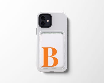 Titular de la tarjeta de teléfono monograma / Iniciales grandes Cartera de teléfono de doble bolsillo personalizada / Titular de la tarjeta de crédito de cuero vegano / Cartera de teléfono MagSafe