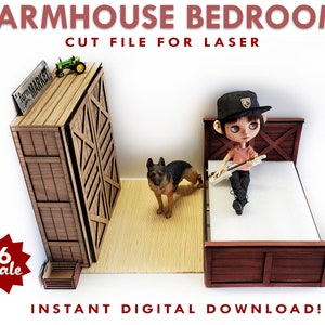 SVG-SCHNITTDATEI -- Bauernhaus-Schlafzimmer-Puppenhausmöbel -- Blythe-Puppenmöbel im Maßstab 1:6 -- Bobbie-Puppenhausmöbel -- Digitaler Download