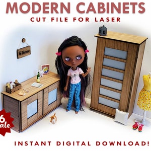 SVG-SCHNITTDATEI – Moderne Schränke Puppenhausmöbel – Maßstab 1:6 Blythe Puppenmöbel – Bobbie Puppenhausmöbel – Digitaler Download